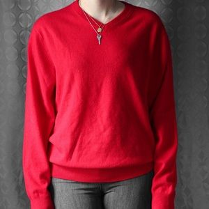 Allen Solly Red Cashmere V-Neck Sweater
